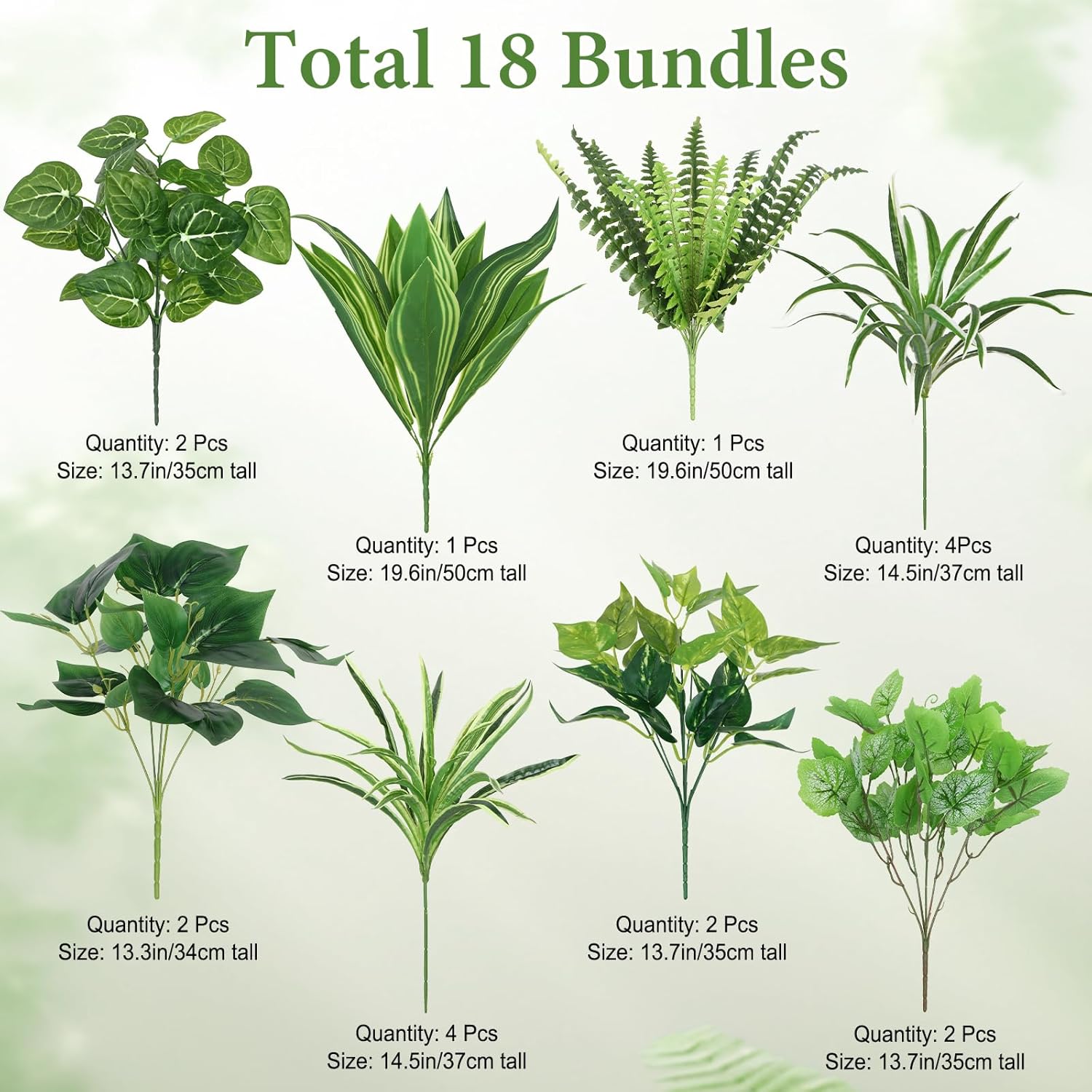 DEMIUKO 18PCS Artificial Plants Outdoor UV Resistant Fake Plants Stem Faux Greenery Plastic Plants Bushes for Garden Patio Porch Window Box Home Wedding Decor(Greenery, 18PCS) - Image 3