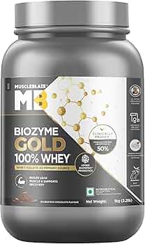 MuscleBlaze Biozyme Gold 100% Whey Protein (Double Rich Chocolate, 1kg / 2.2 lb) | Whey Isolate as Primary Protein Source