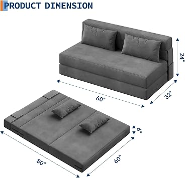 Foldable Sofa Bed, Convertible Sleeper Sofa for Living Room, Single Vacuum Compressed Foldable Chair Bed with Pillows and Back Support, Portable Fold Out Chair Bed, Comfy Sofa Lounge for Small Space