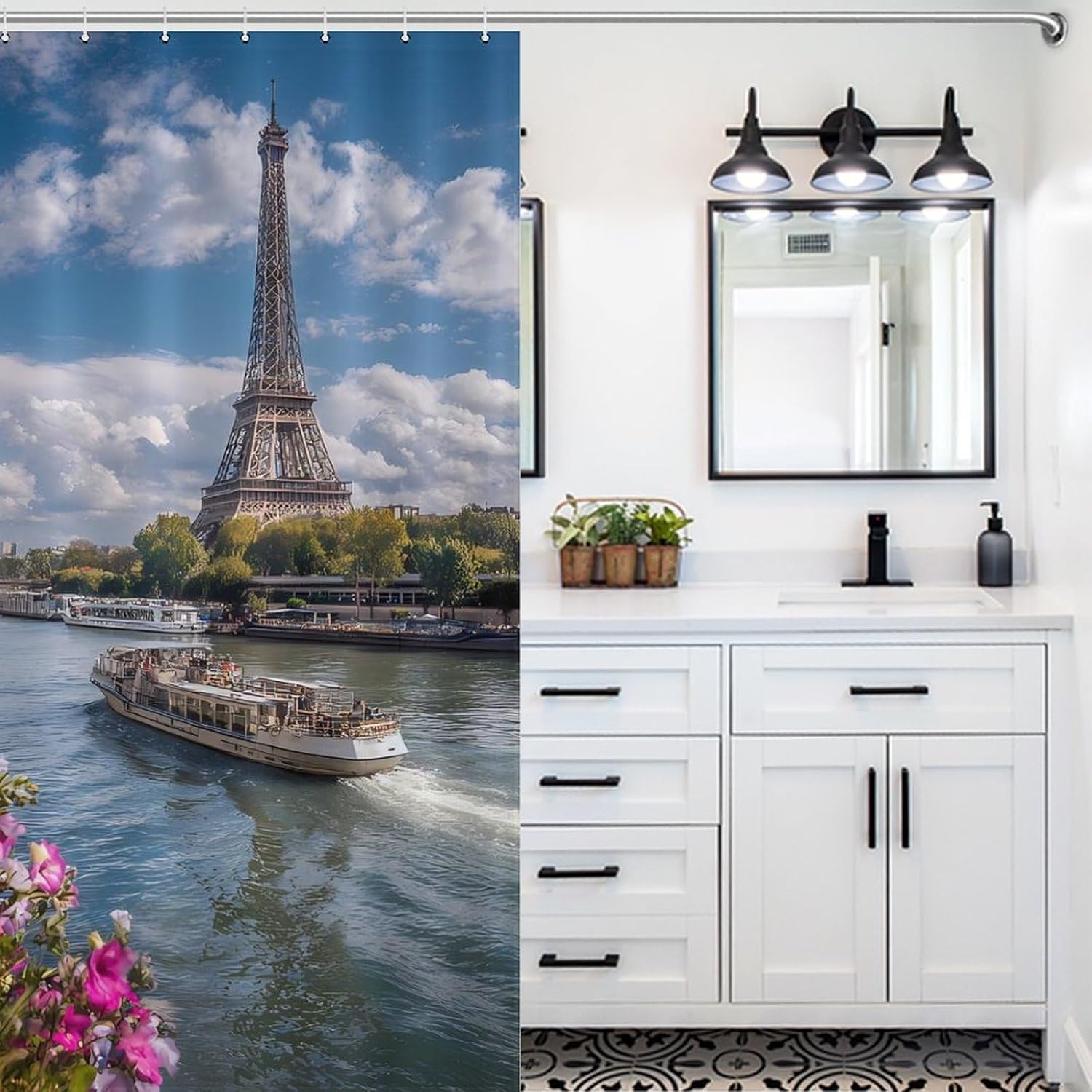Paris Eiffel Tower Shower Curtain 46.85x70.87Inch（119x180cm） Polyester Bath Curtain Shower Curtains Printed Decorative