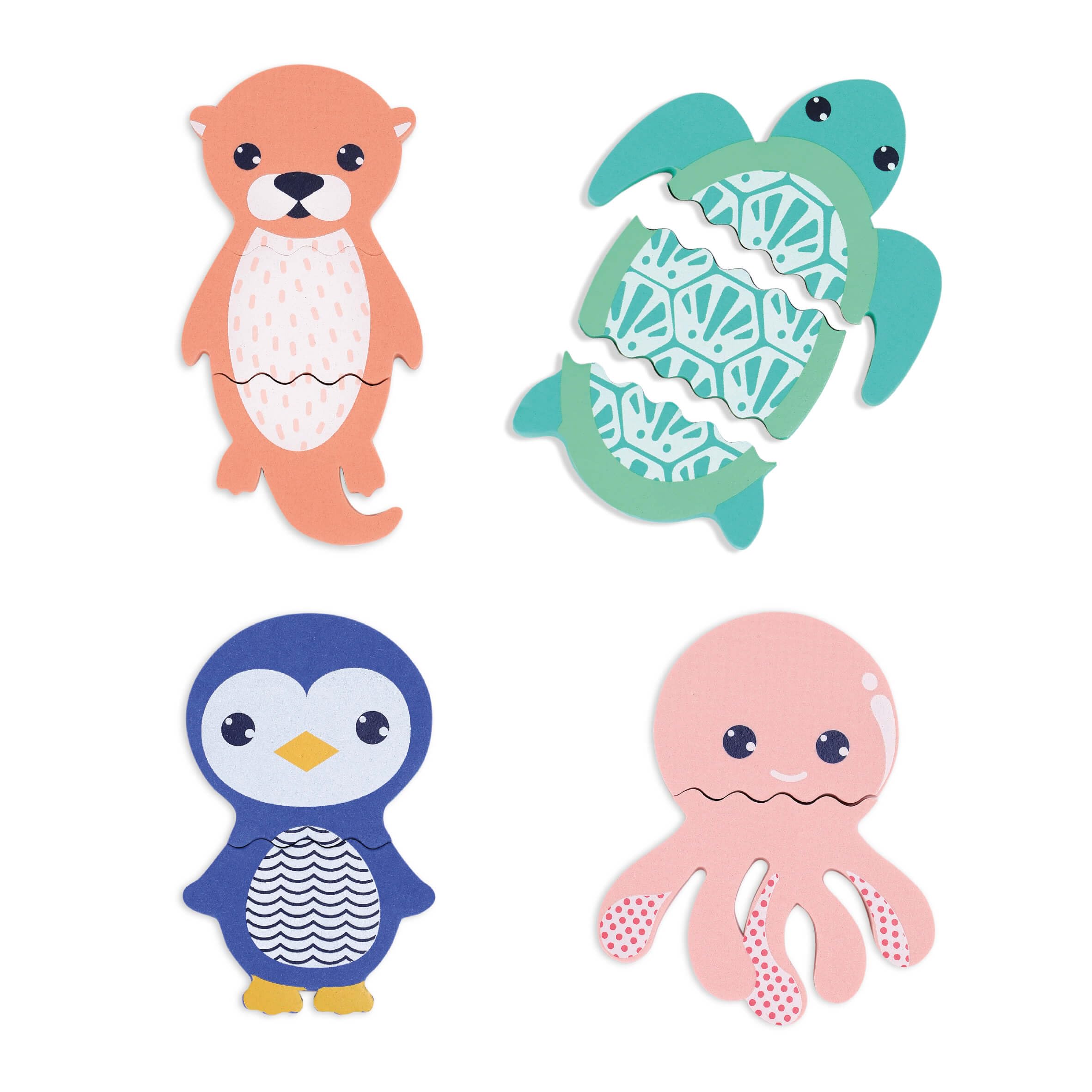 LUDI - Mix & Match - Jouet De Bain - 4 Animaux en Mousse À Assembler - Pièces Interchangeables - Flottantes - Dès 10 Mois - pour Jouer dans Le Bain - 1 Tortue, 1 Pieuvre, 1 Loutre, 1 Pingouin