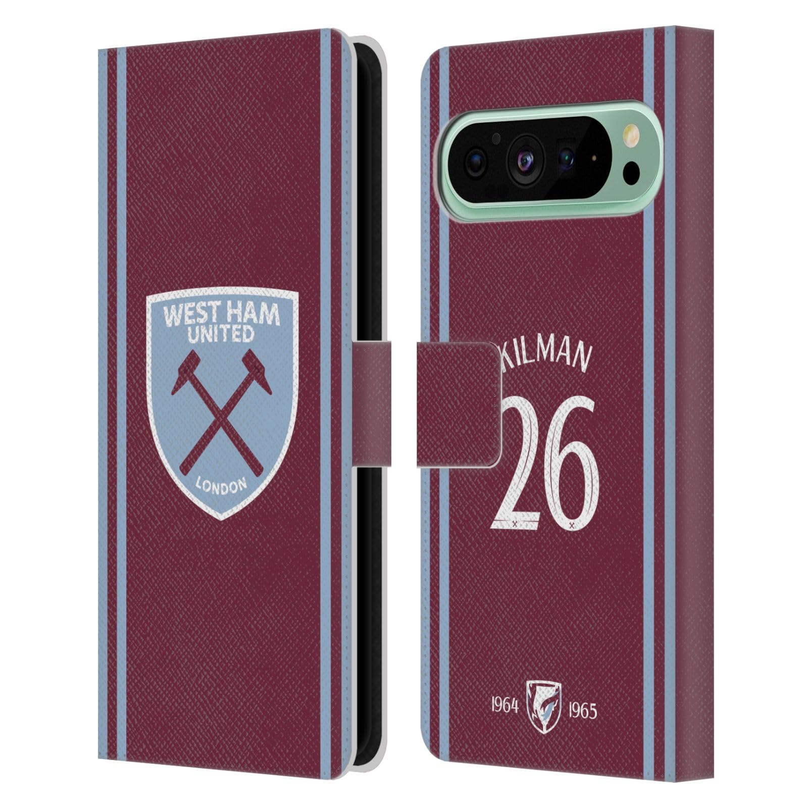 Head Case Designs Officially Licensed West Ham United FC Maximilian Kilman 2024/25 Players Home Kit Leather Wallet Case Compatible With Google Pixel 9 Pro XL