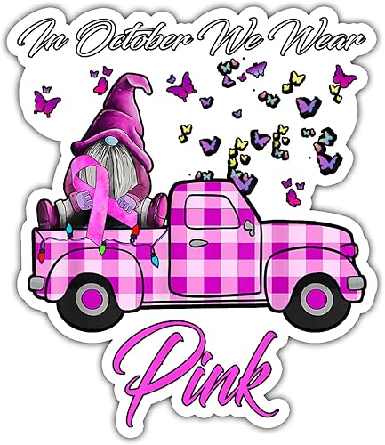 in October We Wear Pink Dwarfs - Cinta de vinilo impermeable para concienciación sobre el cáncer de mama calcomanía de 3 pulgadas para laptop pared