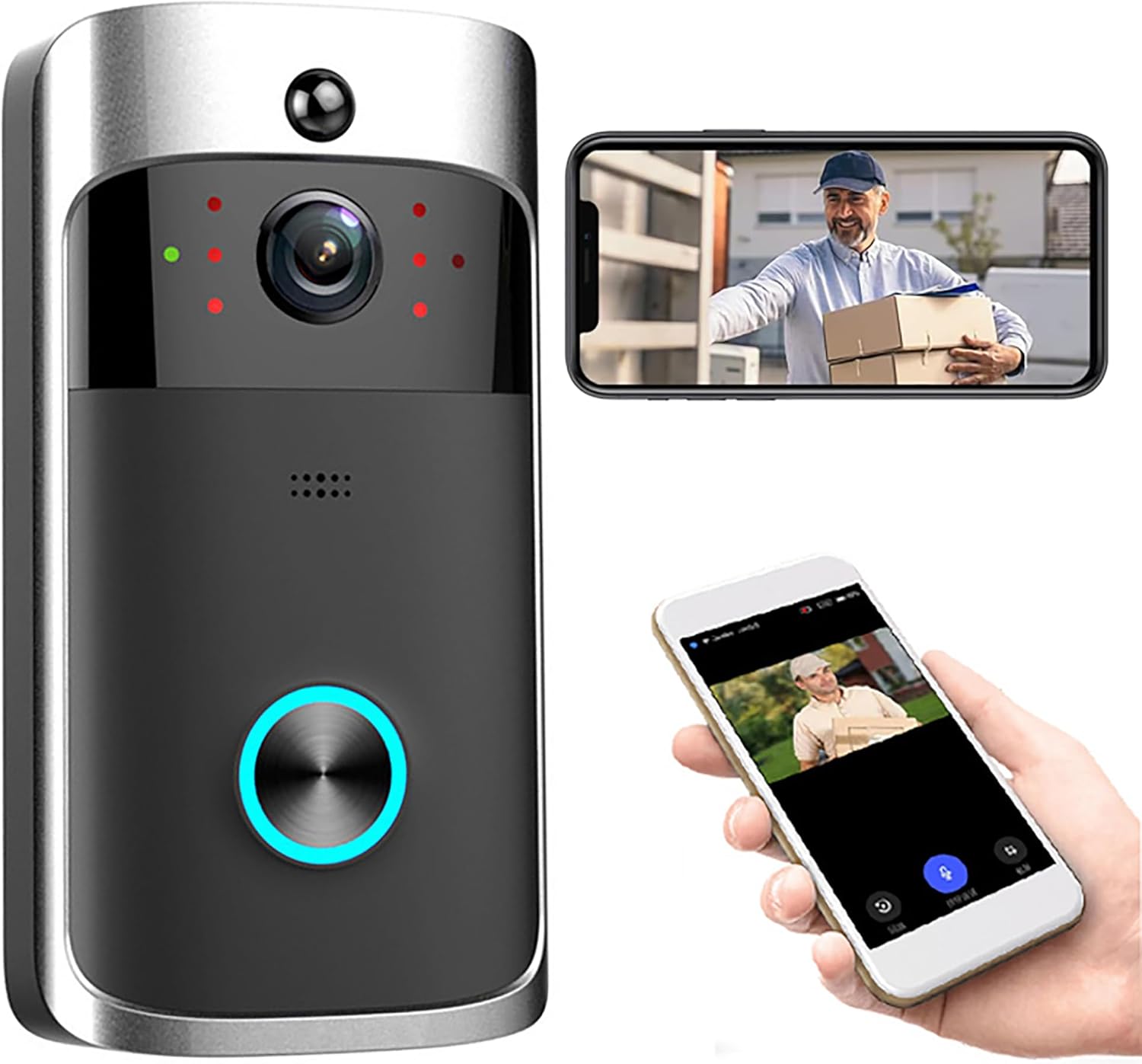 QFECT HD Wireless Smart Video Doorbell with Ringtone WiFi Video Doorbell, TwoWay