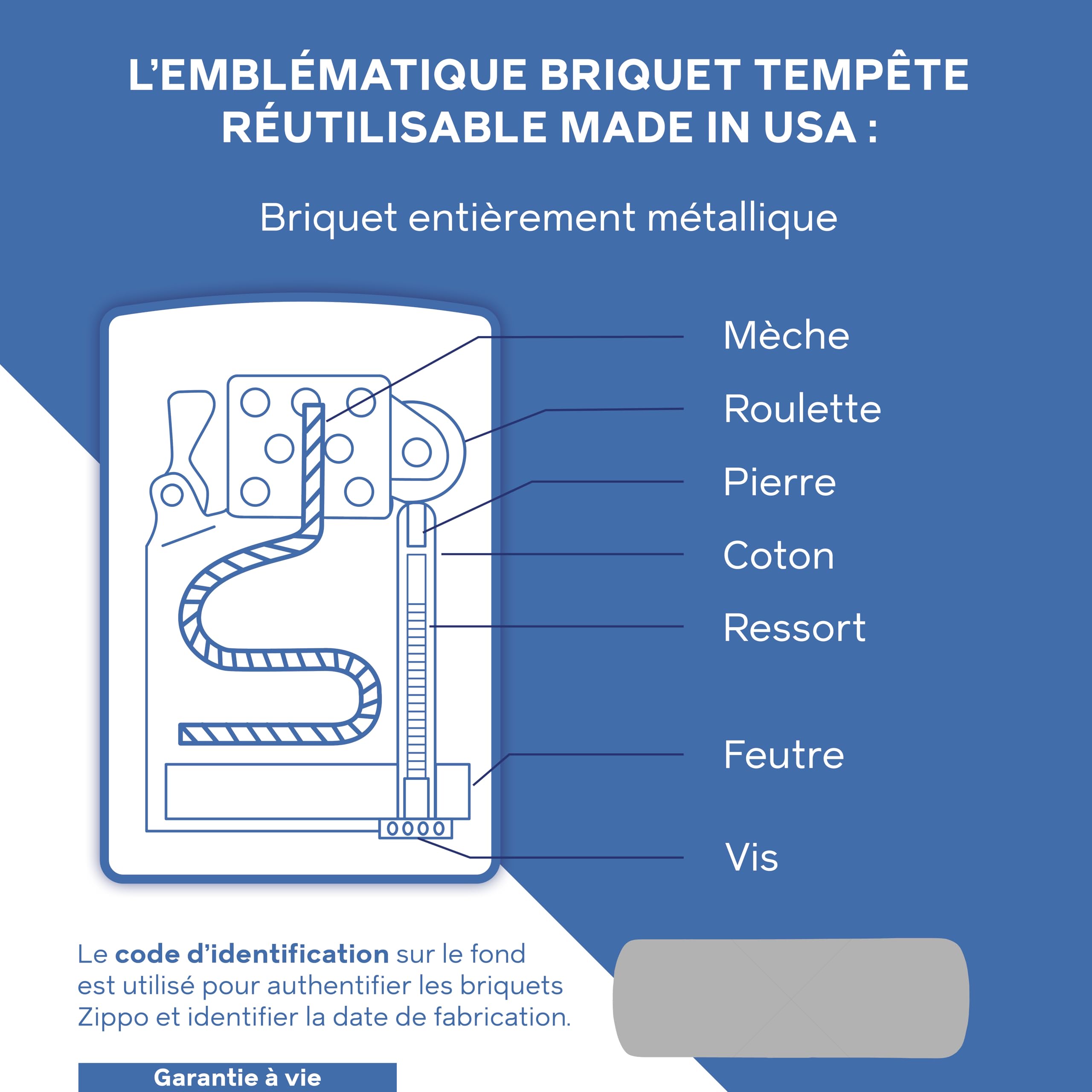 Zippo Briquet Tempête - Fleur De-Lis - Finition Armor Laiton Poli Brillant Or avec Gravure - Rechargeable - Réutilisable - Design Coupe-Vent - Coffret Cadeau - Fabriqué aux États-Unis