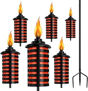 6 Pack Home Garden Torch, 16oz Outdoor Metal Torch Garden Décor,59-Inch Upgraded Citronella Torches with 3-Prong Grounded Stake, Metal Light Torches for Party Patio Pathway