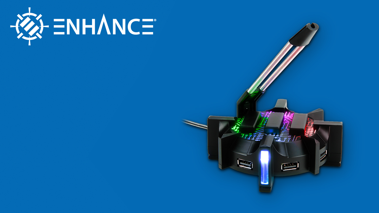 ENHANCE Pro Gaming Mouse Bungee Cable Holder 4 Port USB Hub with 7