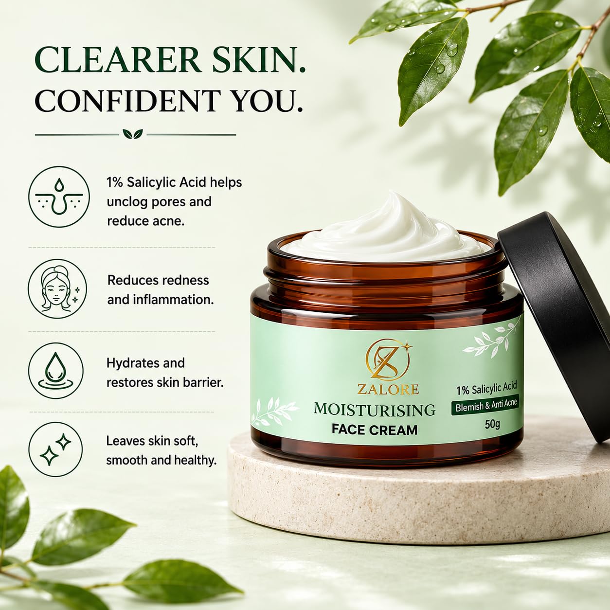 ZALORE 1% Salicylic Acid Face Cream 50g | Daily skincare product