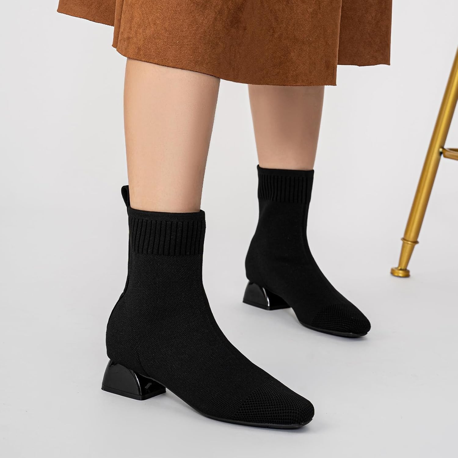 Women's Ankle Boots Comfortable Pointed Toe Breathable Sock Knit Low Heel Fall Work Office Booties - Image 6