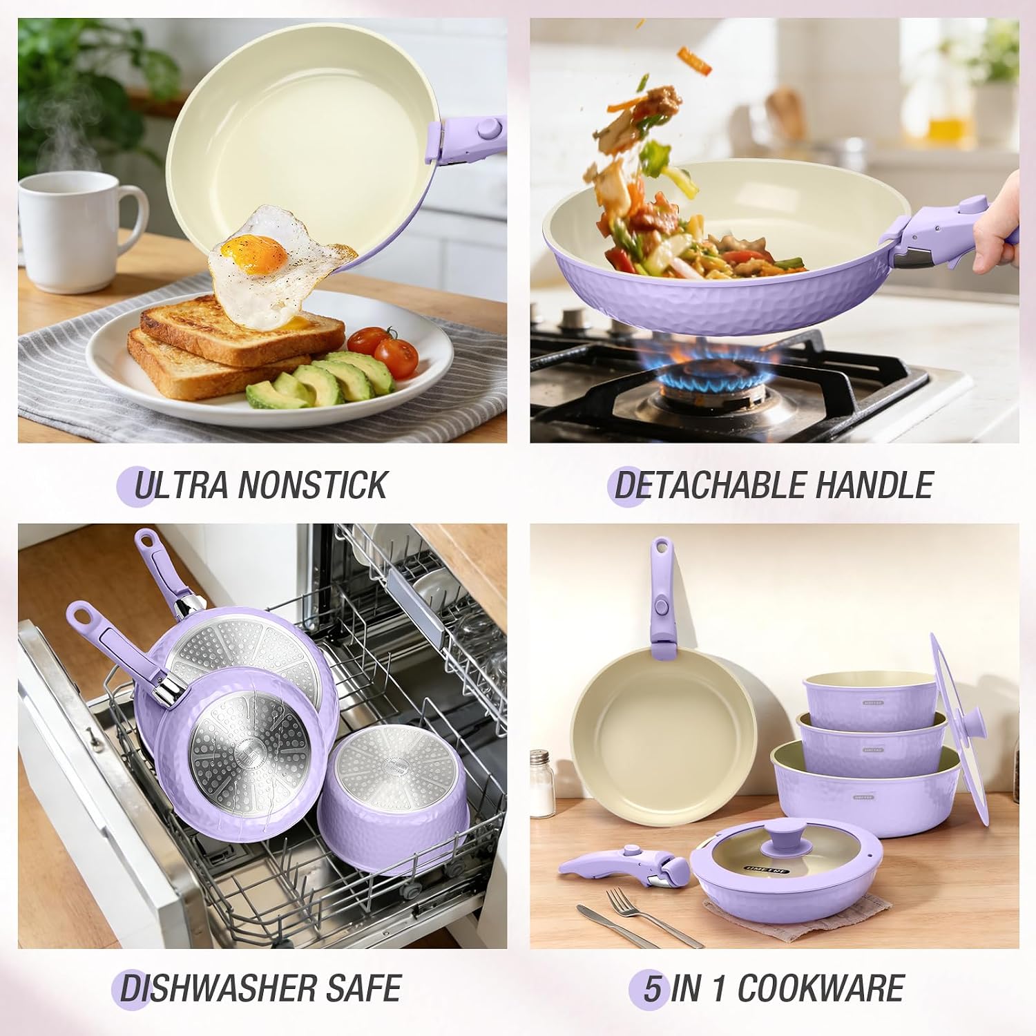 pots and Pans Set, Ceramic Nonstick Cookware Set Detachable Handle, Induction Kitchen Cookware Sets with Removable Handle, Non Stick RV Cookware Set, Dishwasher ＆ Oven Safe
