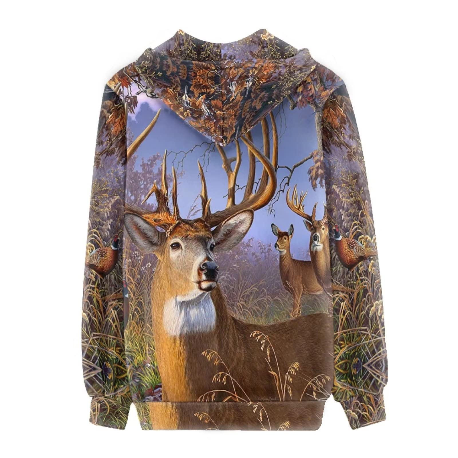 HUIACONG Damska bluza z kapturem zapinana na zamek błyskawiczny dla nastolatek sweter XS-5XL rozmiar, Las gołębi reniferów, XL