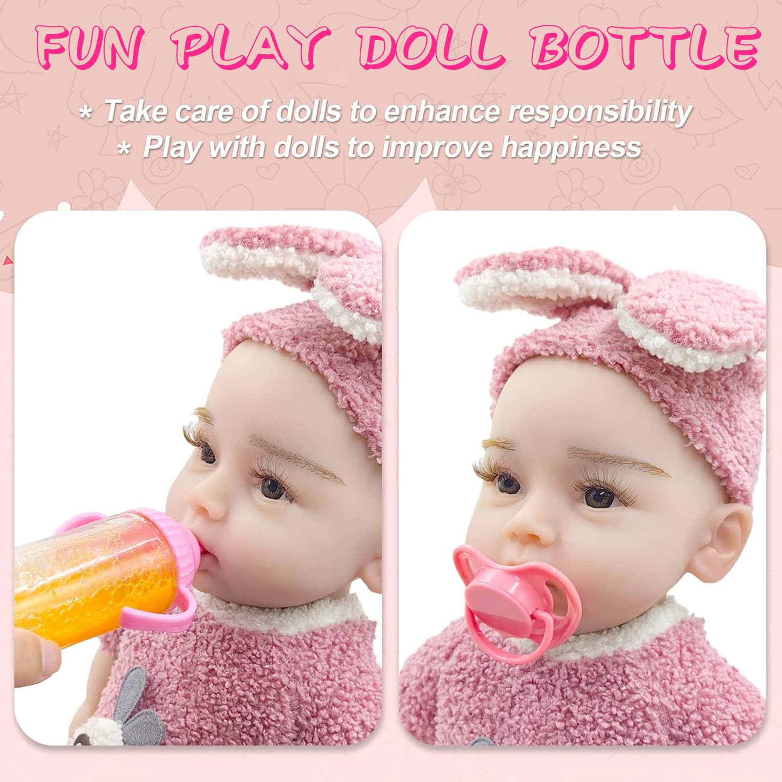 Ruikdly Magic Bottle Set of 6, Baby Toys Bottle with Dummy for Baby Dolls Toy Dolls Accessories, Clear, Pack of 6 - Image 4