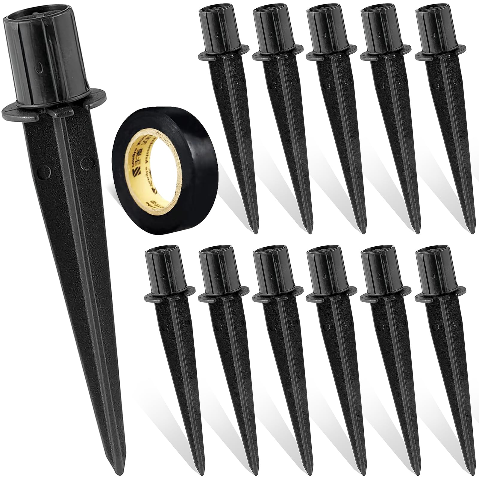 12 Pack Solar Light Stakes Outdoor Lights Replacement Stakes Metal Ground Spikes with Tape for Garden Path Landscape Yard Pathway Patio Lamps Pole Pipe