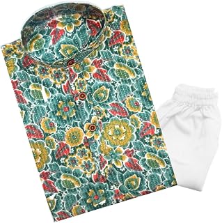 TinySteps Boys Cotton Kurta Pajama | Traditional Ethnic Wear Cotton Printed Kurta With Elastic Waist White Pajama Price In India
