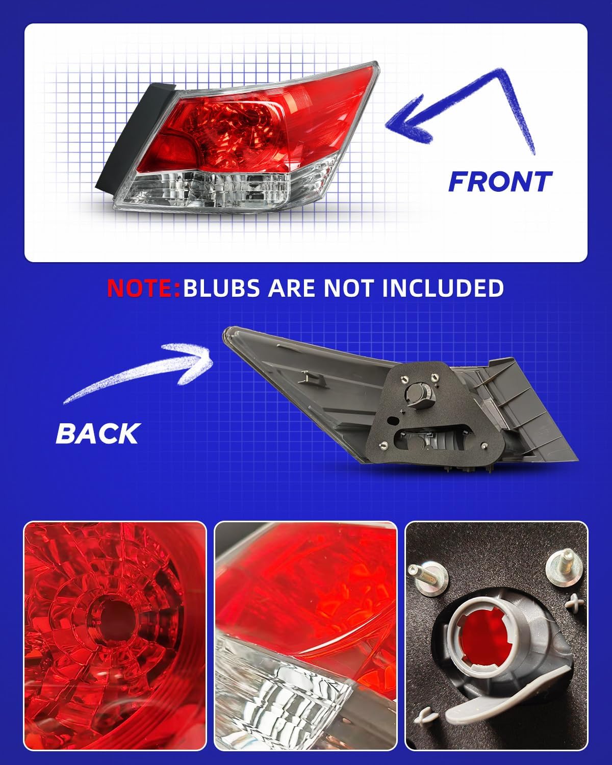 AUTOONE Honda Accord Tail Lights Compatible with 2008 2009 2010 2011 2012, Honda Accord Tail Light Assembly Right, Passenger Side, Rear Factory OEM