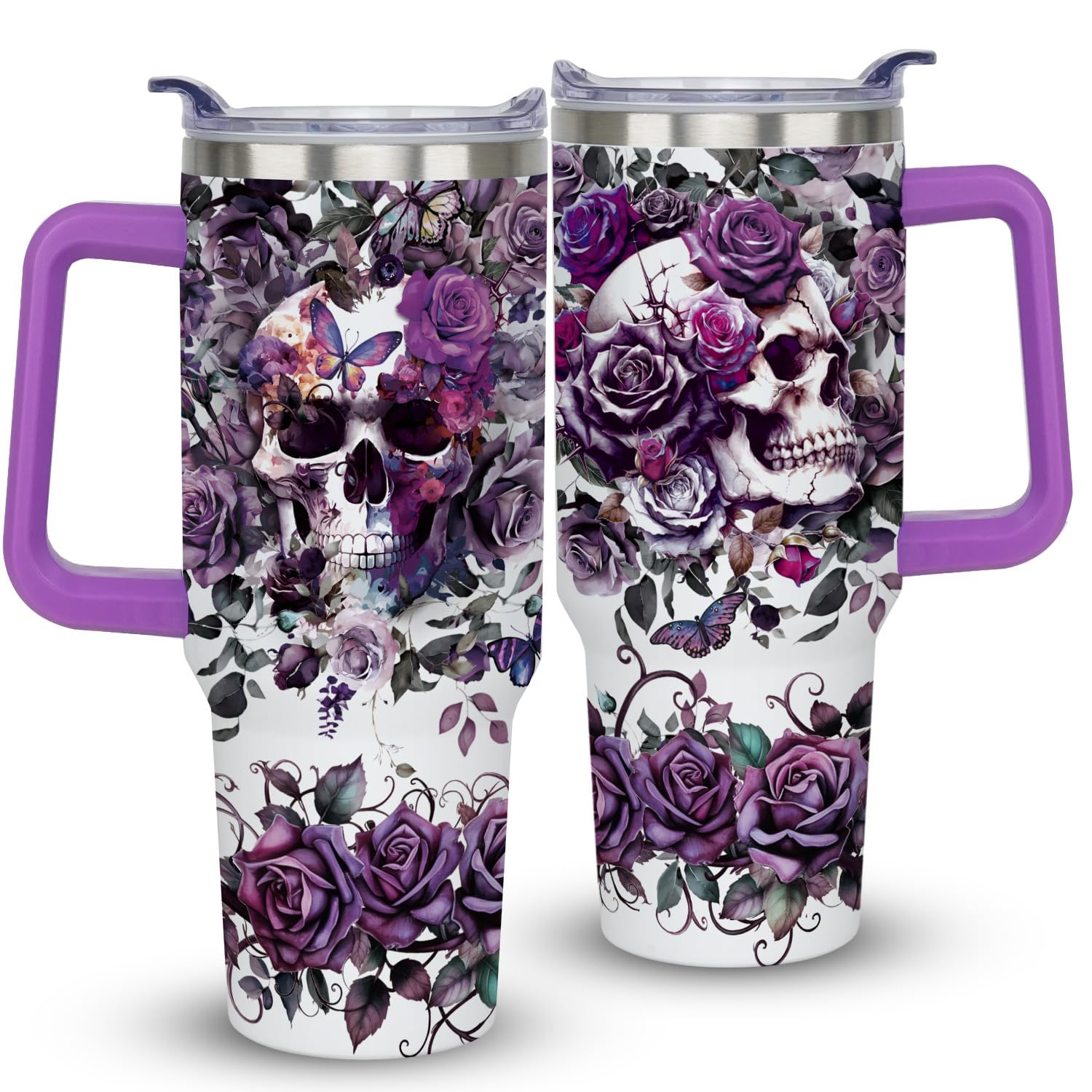 qynspngs 40oz Skull Goth Tumbler with Handle Gifts for Women Halloween Tumbler with Lid and Straw Horror Skeleton Stainless Steel Insulated Travel