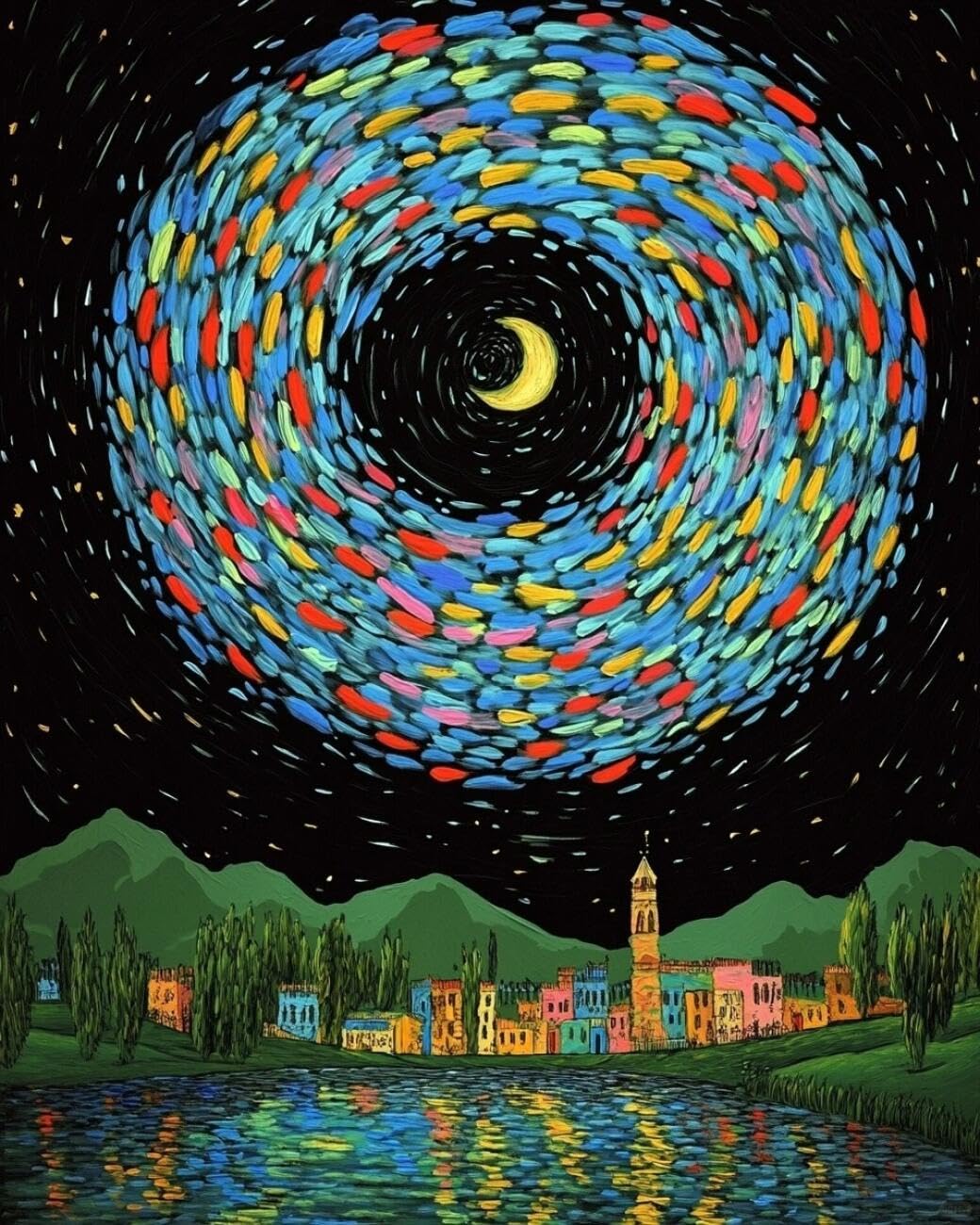 Rqwybcaxn Seed Bead Embroidery Kits Starry Sky and Houses 40x50cm