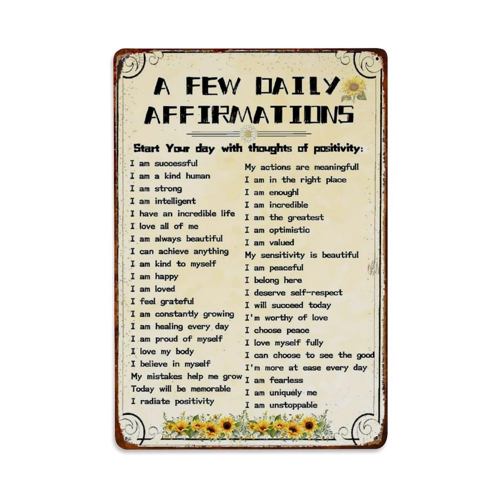 Rkundrne Vintage Daily Affirmations Mental Self Motivation Health Metal Tin Sign Garden Bedroom Cafe Bar Man Cave Home Wall Decor Metal Poster 8X12 In