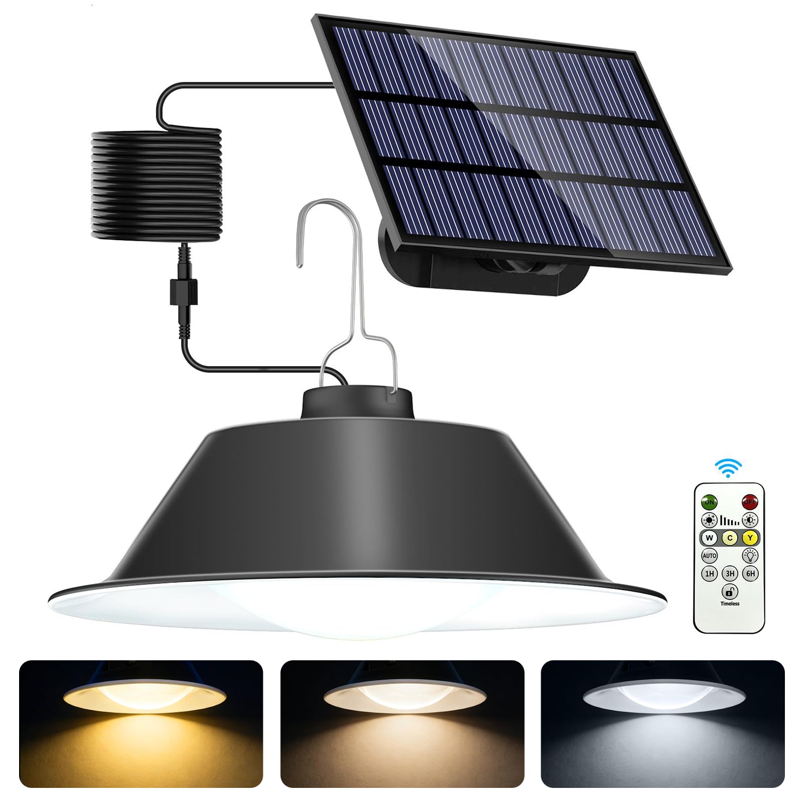 AGOTD Lámpara solar colgante para exterior con mando a distancia, lámpara solar con intensidad variable/programable, gran capacidad de batería y resistente al agua IP65, luz solar con cable de 5 m
