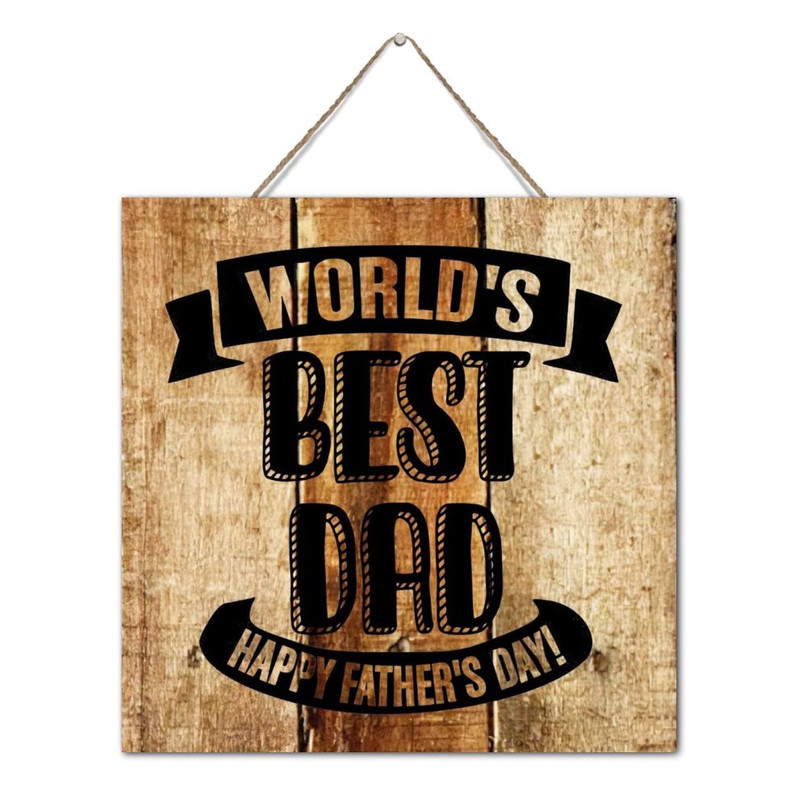 Panneau en bois Happy Father's Day pour déco murale rustique de salon 30x30 cm