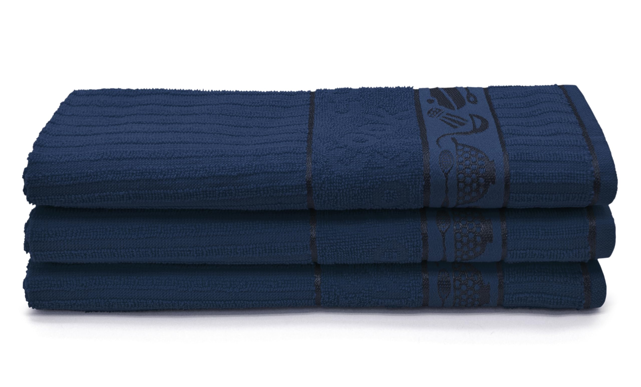 Velosso 3 Pack Cooks Large Everyday Kitchen Tea Towel Set 100% Supreme Ring Spun Cotton Soft and Absorbent Dish Towels, Tea Towels, Dish Cloth, Wipe Cloths (Navy)