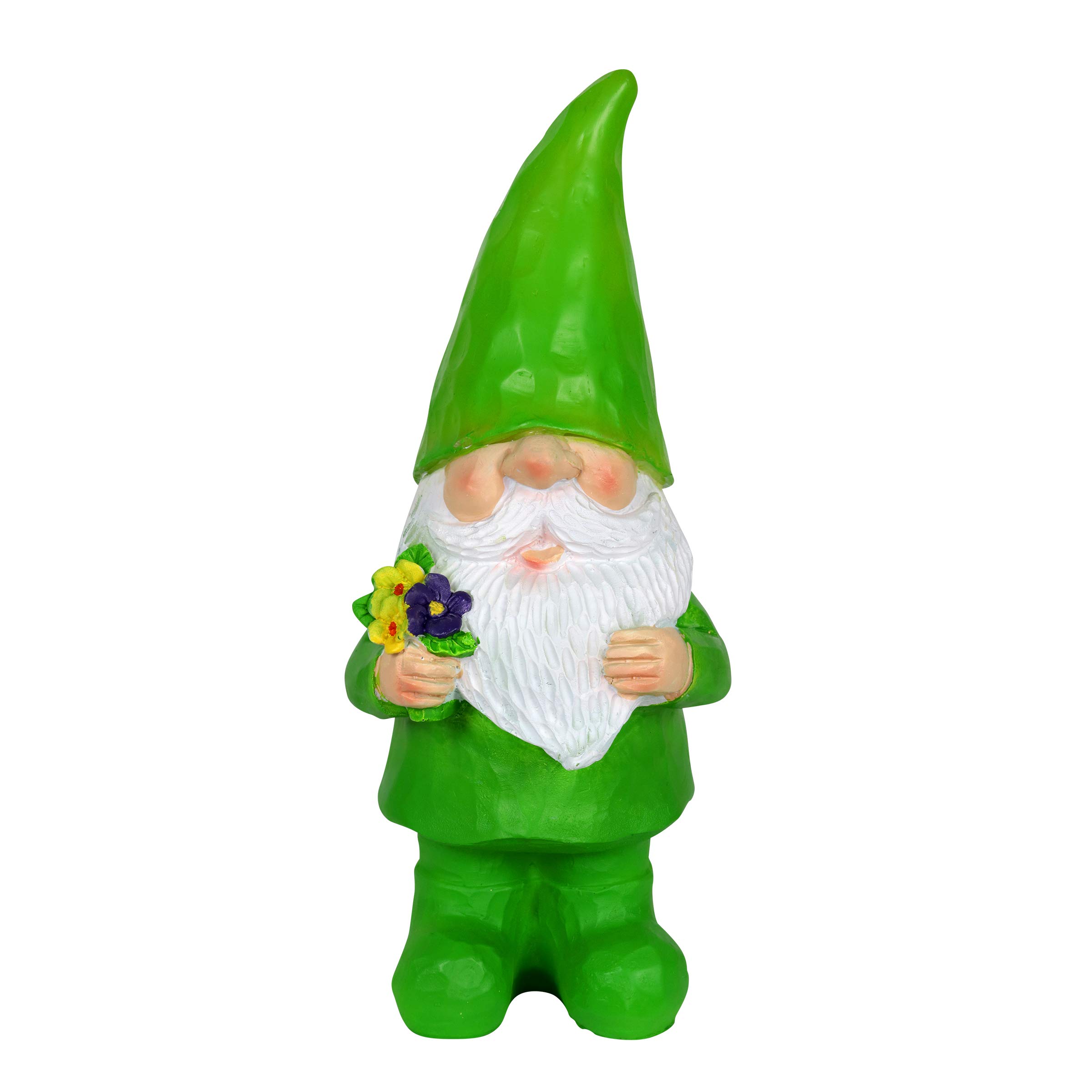 Exhart Solaire Vert Gilbert GNOME Statue Jardin-résine GNOME Peint à la Main Statue Tenant Un Bouquet de Fleurs w/Solaire LED décoration d'intérieur lumières GNOME Hat-GNOME Solaire, 11 Pouces