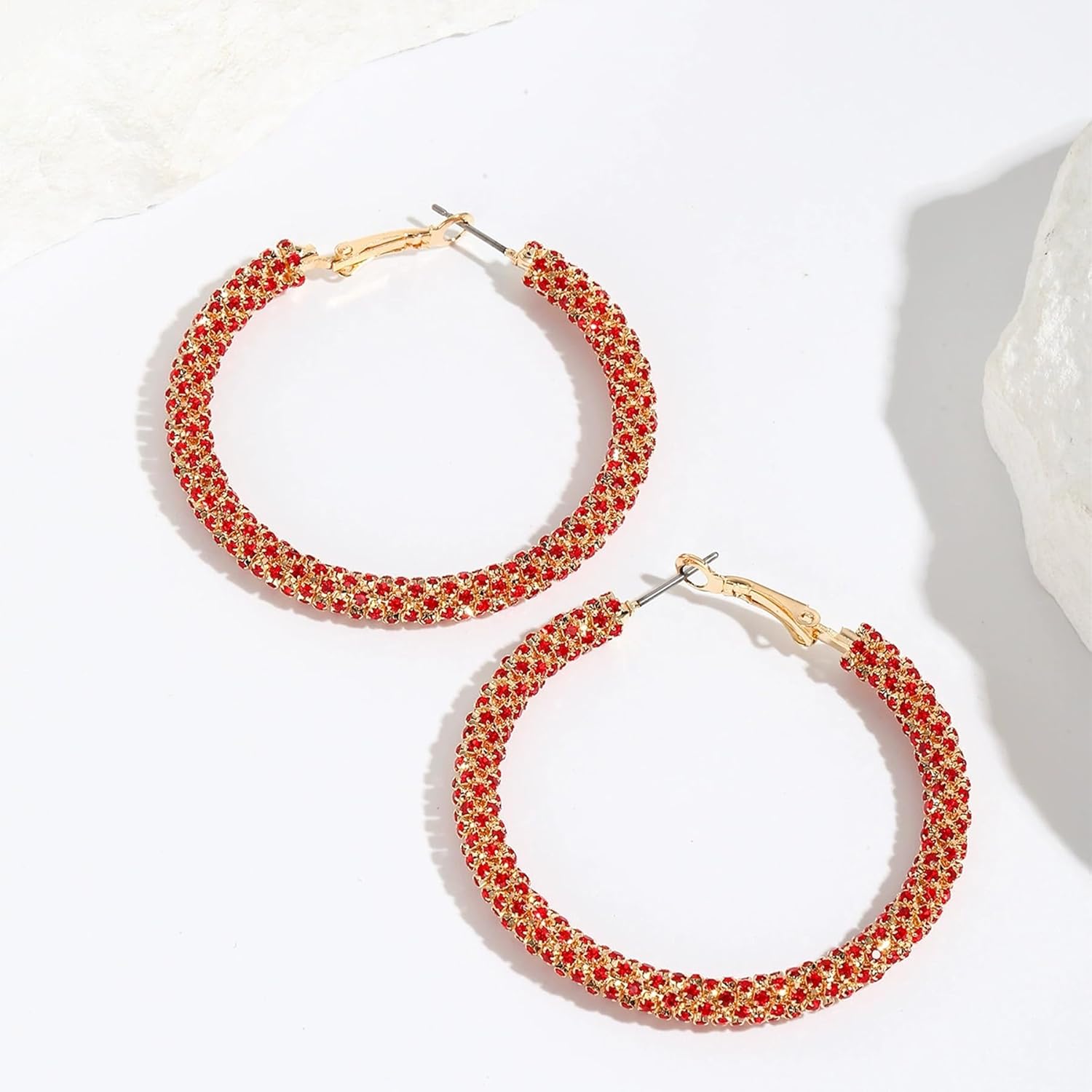 Multcolors Cubic Zirconia Hoop Earrings For Women Statement Oval Rhinestone Hoop Earrings 14K Gold Plated Chunky Hoop Earrings Dainty Lightweight Big Earrings Trendy Jewelry (55MM/45MM) - Image 2