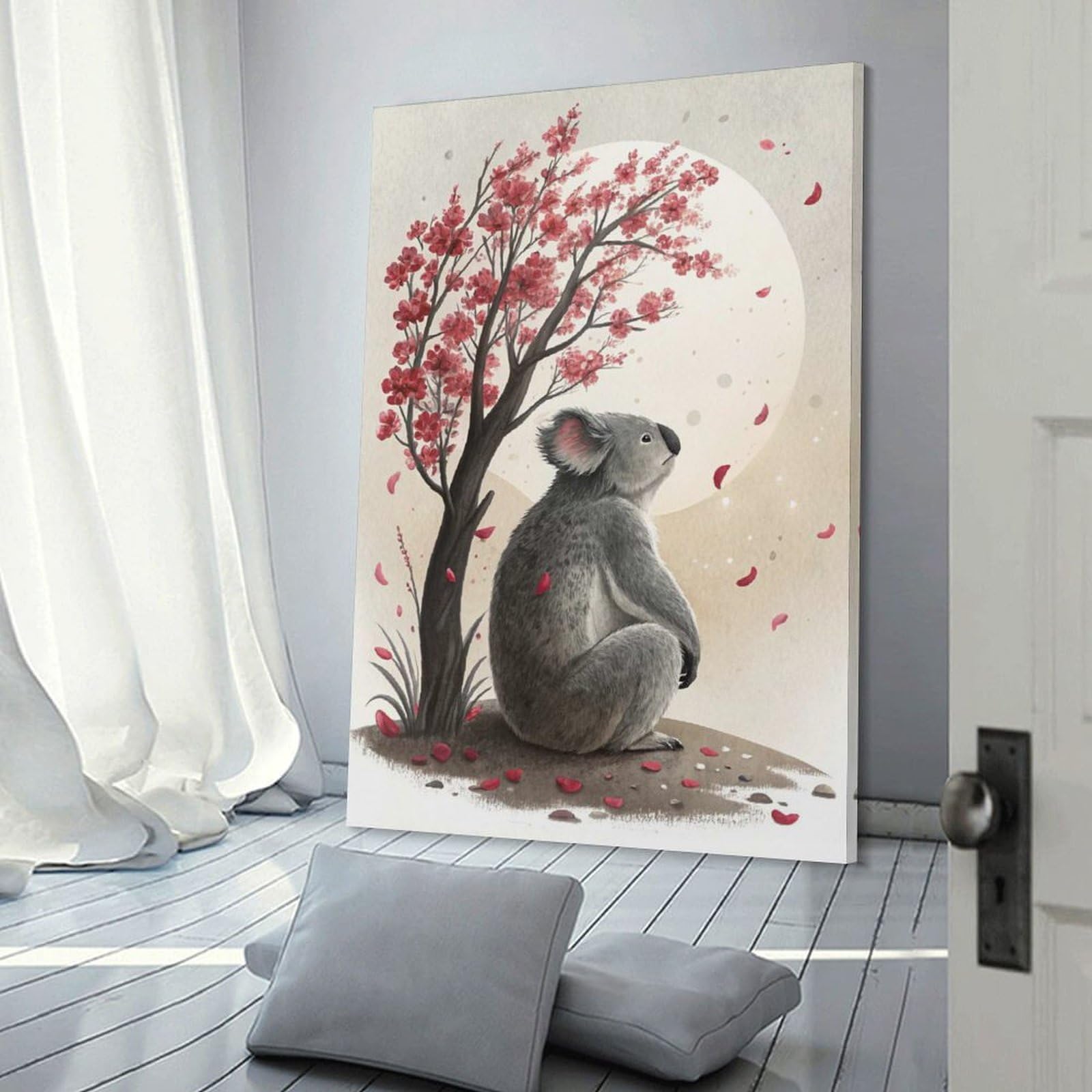 Junmoney Koala Under A Blooming Tree Home Decor Wall Art 20x30inch(50x75cm), for Art Walls, Layered Displays Or Homes, A Versatile Canvas Print for Layering