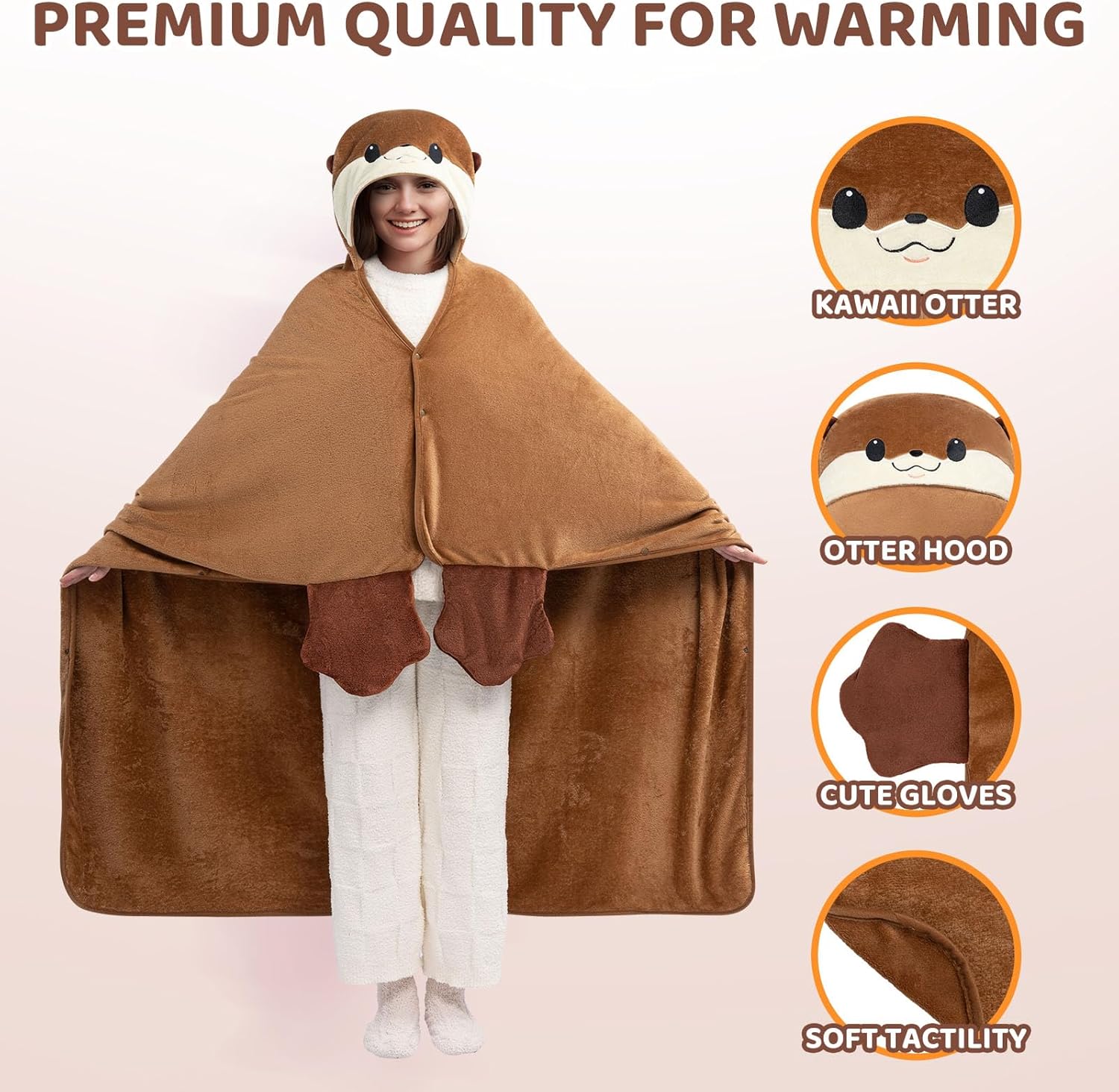 Mewaii Ultimate Softness Wearable Otter Blanket Hoodie – Expertly Designed for American Body,Full Coverage with Easy Movement,Oversized Warm and Cozy Flannel Blanket, Otter Gift for Women and Men - Image 3