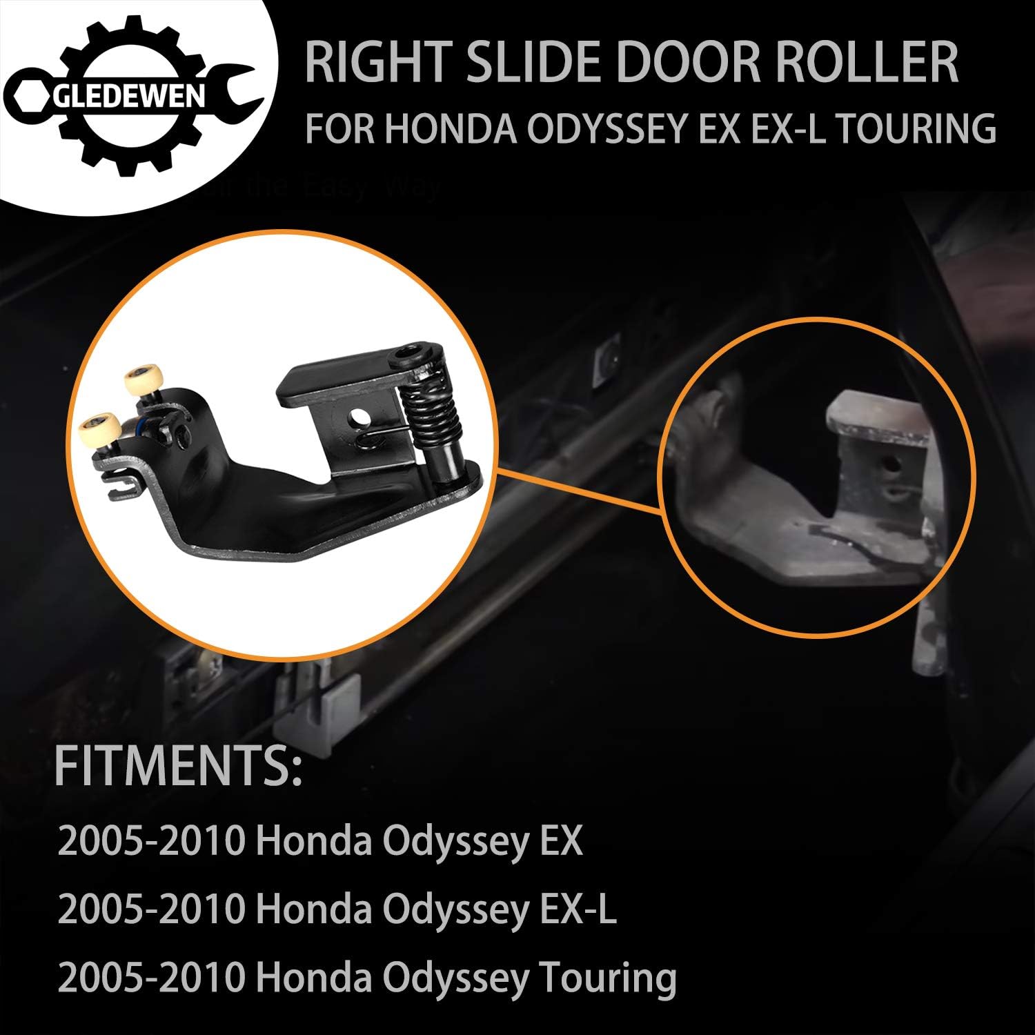 Right Slide Door Roller Assembly Passenger Side Upper Center Male Roller | for 2005-2010 Honda Odyssey EX, EX-L, Touring model | Replaces# 72521-SHJ-A21, 72521SHJA21, 924-129