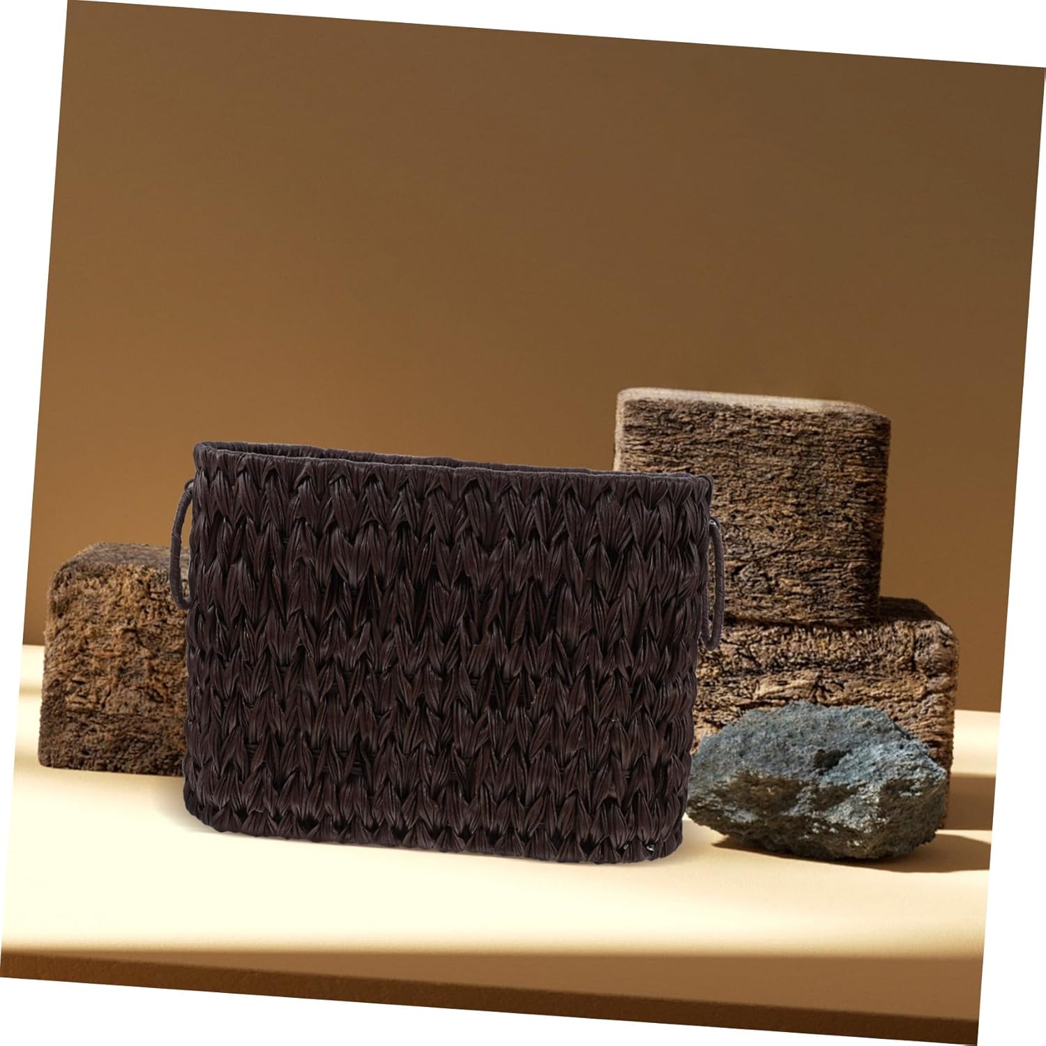 ABOOFAN Elegant Imitation Rattan Storage Basket Dual Handles Magazine Basket Handles for Home Decor