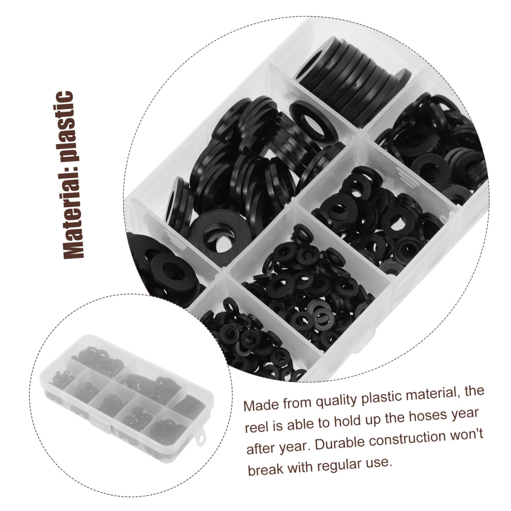 PartyKindom 4 Set Di Rondelle Piatte Rondelle in Nylon Assortite Rondelle Nere in Plastica Nera Per Bulloni 500 Pezzi*4