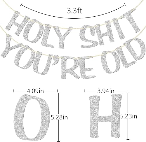 Miniatura 2 de Cartel de Holy You're Old con purpurina plateada para 30, 40, 50, 60, 70, 80, 90, divertido cartel de cumpleaños, banderines, decoración de fiesta,