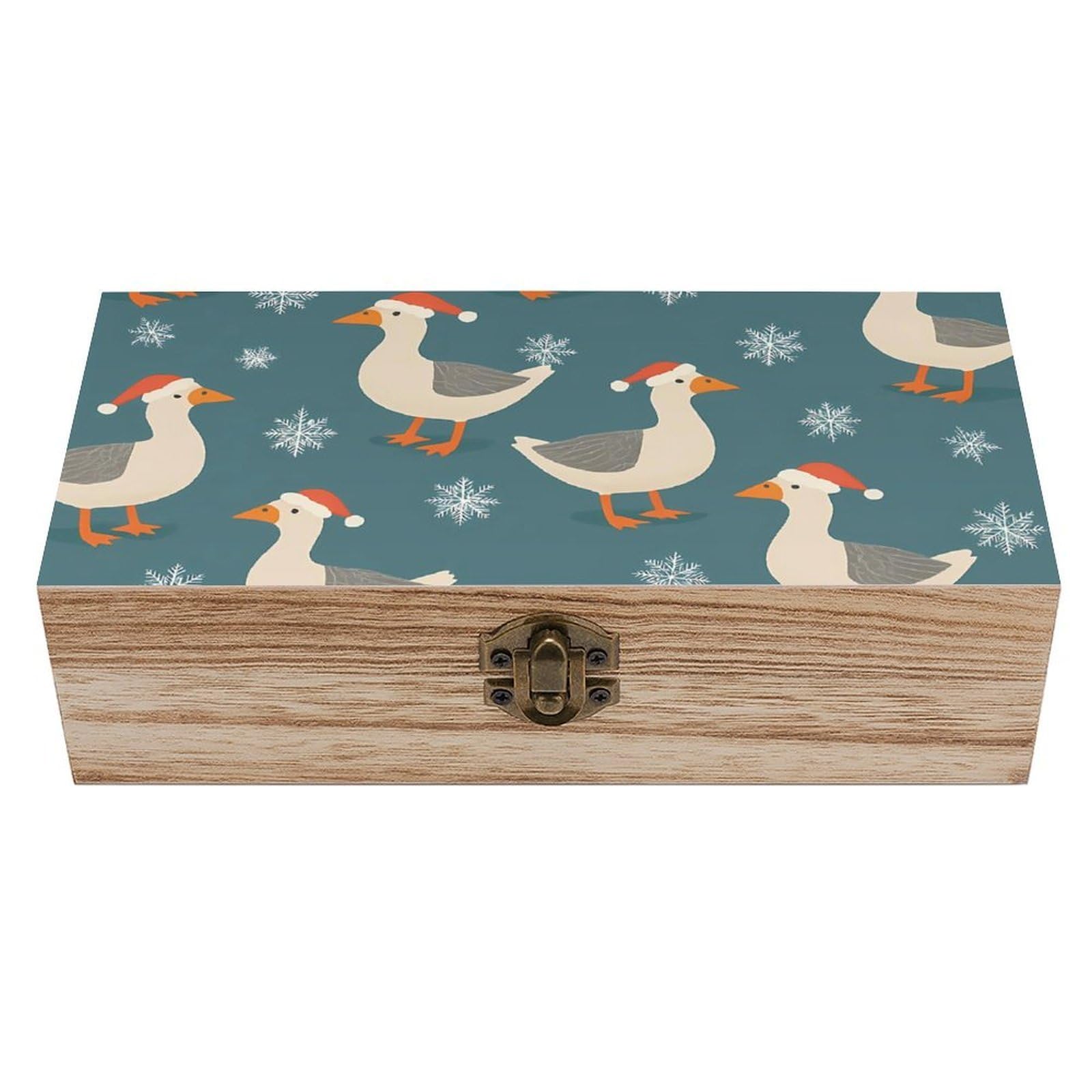 Oudrspo Rustic Christmas Duck And Snowflake Retro Wooden Storage Box Keepsake Jewelry Decorative Art Storages Box Gift Boxs