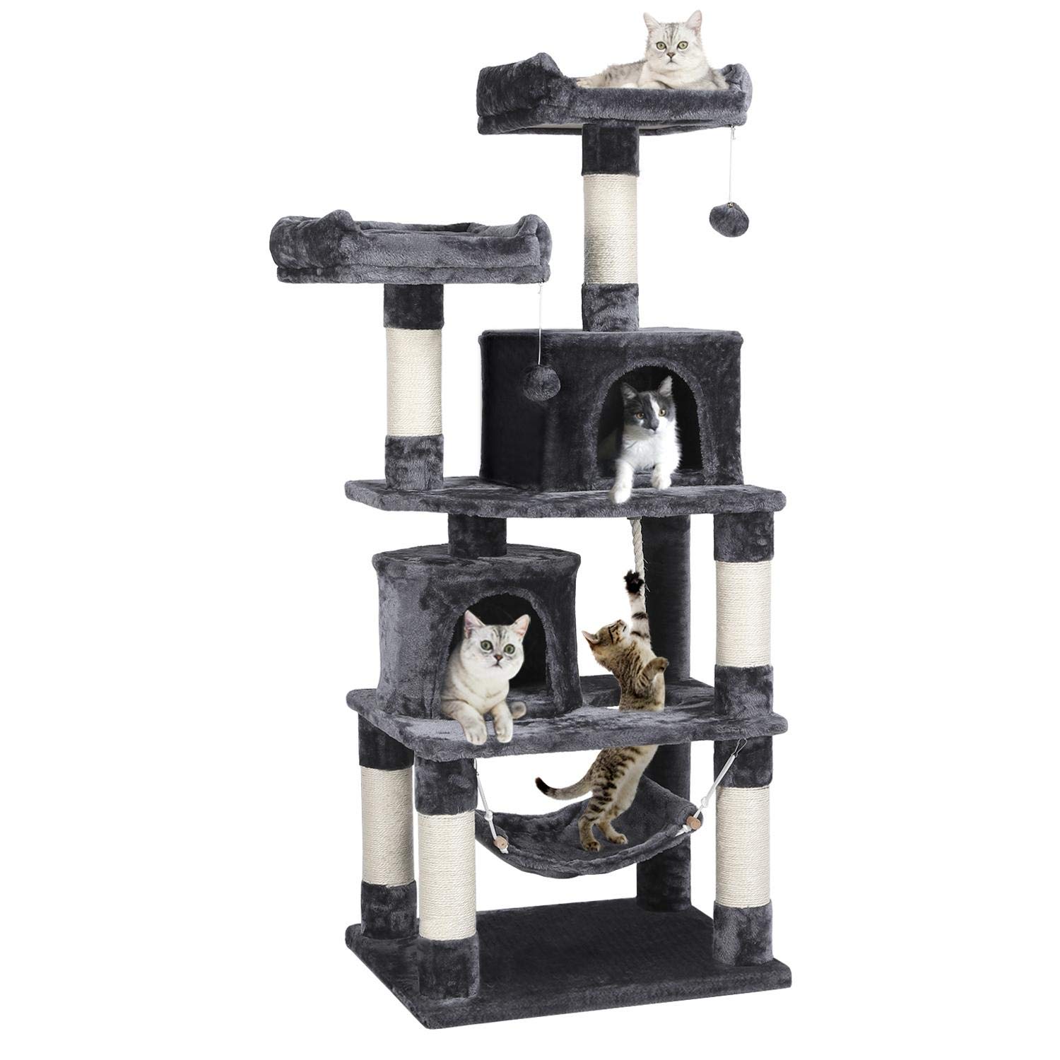 Topeakmart 58.7 inches Cat Tree with Double Condos, Scratching Posts & Hammock, Kitty Activity Tree Center Kitten Play House