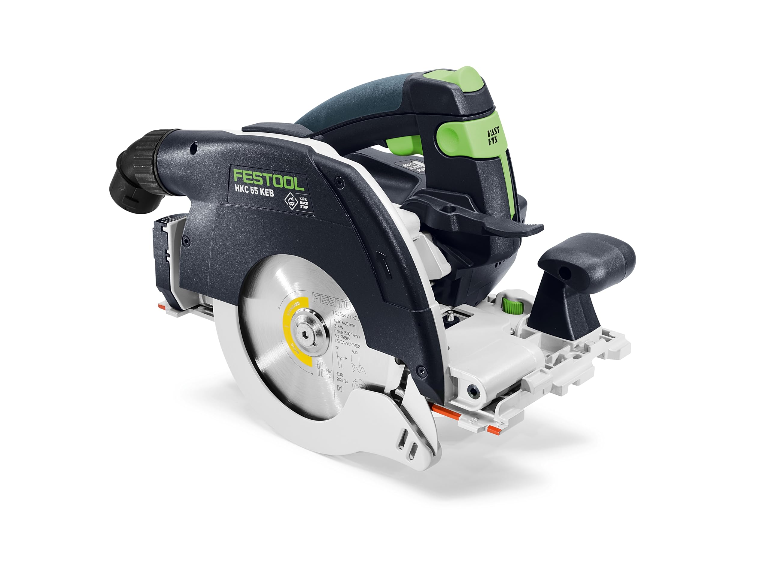 Festool Akumulatorowa ręczna piła tarczowa HKC 55 KEB-Basic – wydajna piła 18 V z KickbackStop, precyzyjna głębokość cięcia, mobilne cięcie do drewna, rzemieślników, na placu budowy