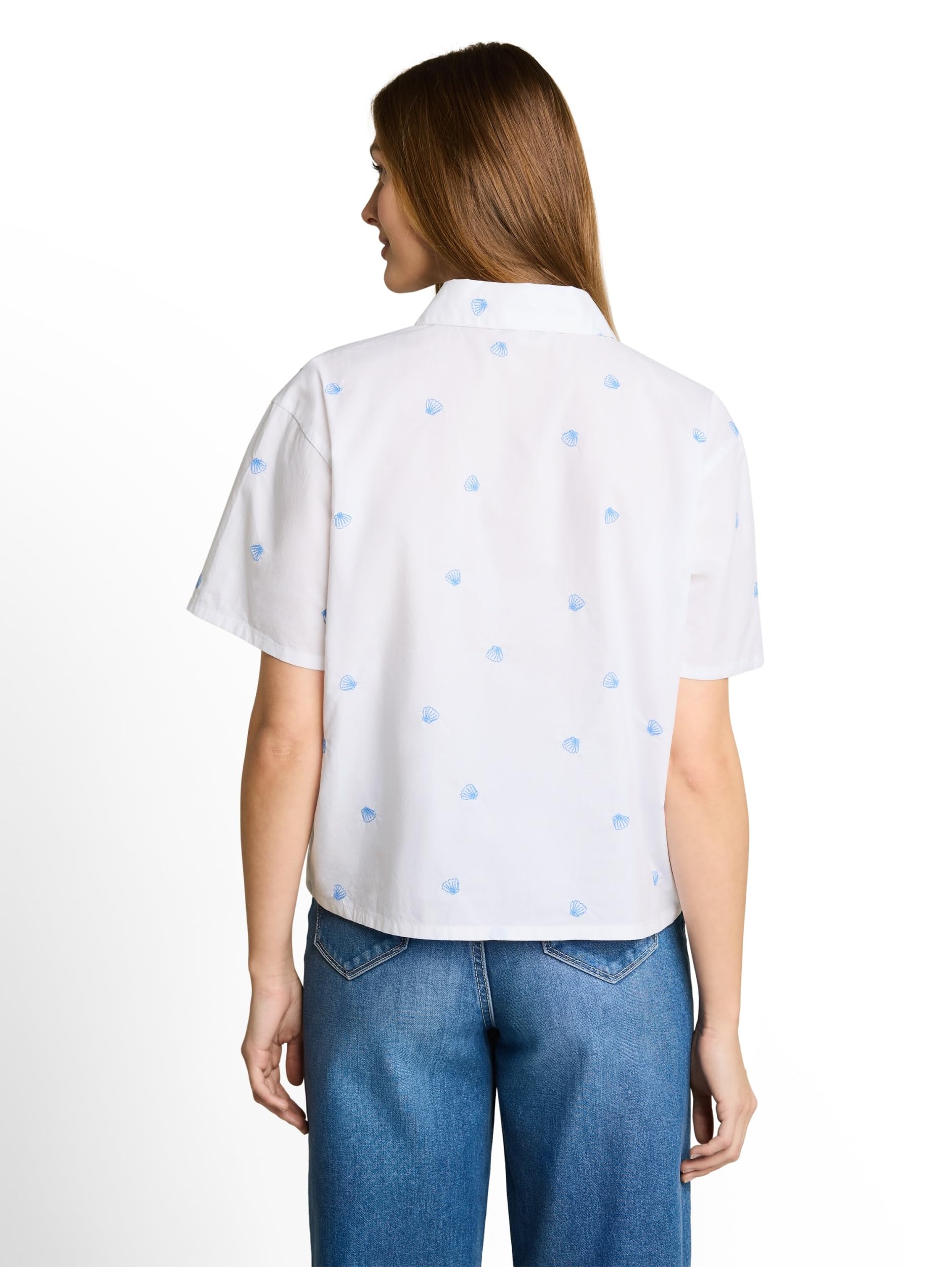 Tom Tailor Denim Damen 1052080 Boxy Fit Hemdbluse mit Stickereien