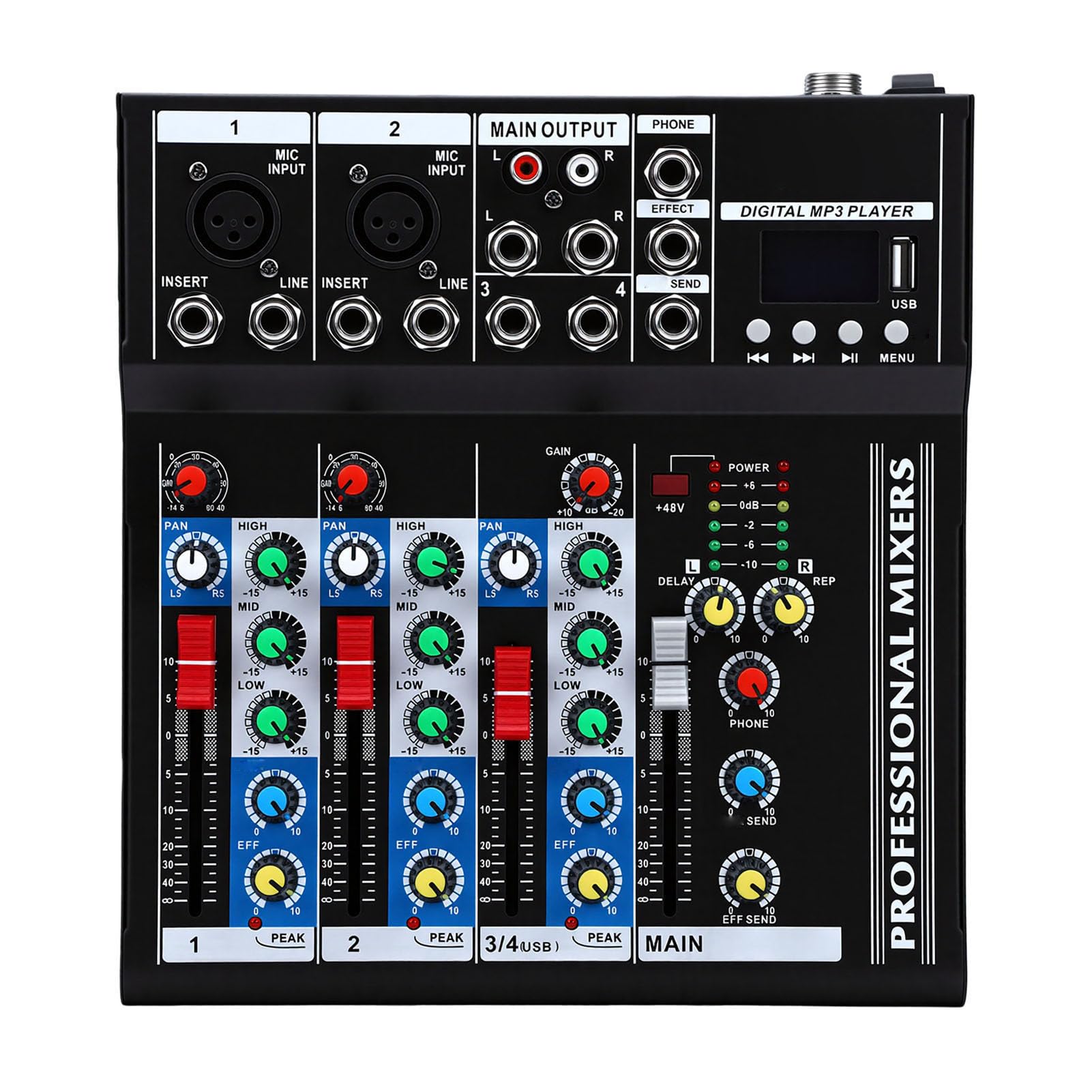 Keenso Mixer Audio, Scheda Audio Portatile in Acciaio Legato con Chip Bluetooth e DSP, Interfaccia USB a 5 con Alimentazione Phantom 48 V, per Registrazione in Studio Configurazione DJ Mobile