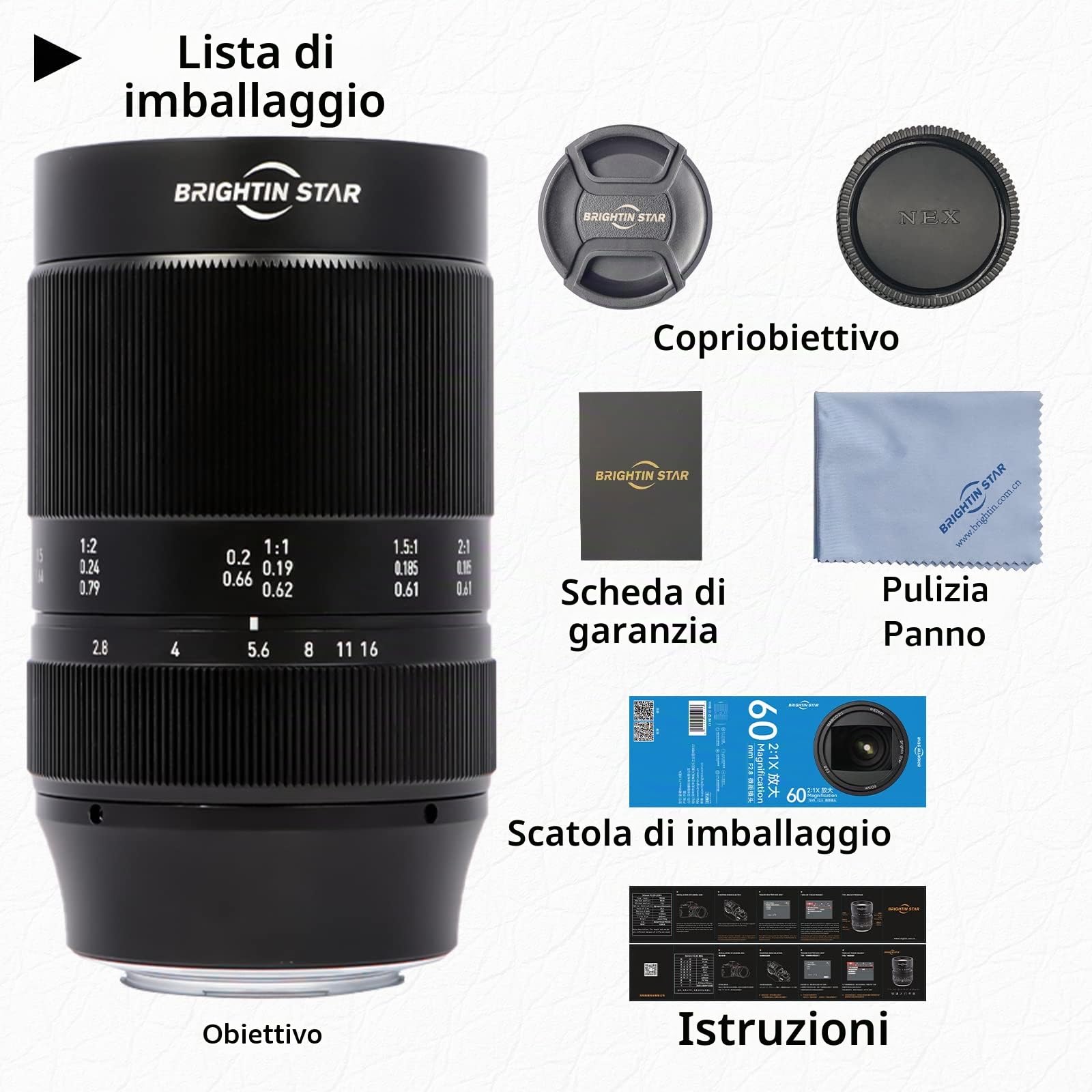 Brightin Star - Lente di messa a fuoco manuale macro 60 mm F2.8 2X per fotocamere Nikon Z-Mount mirrorless APS-C MF obiettivo fisso ad ampia apertura, compatibile con Z-6II, Z-7II, Z5, Z50, Z9, Z50