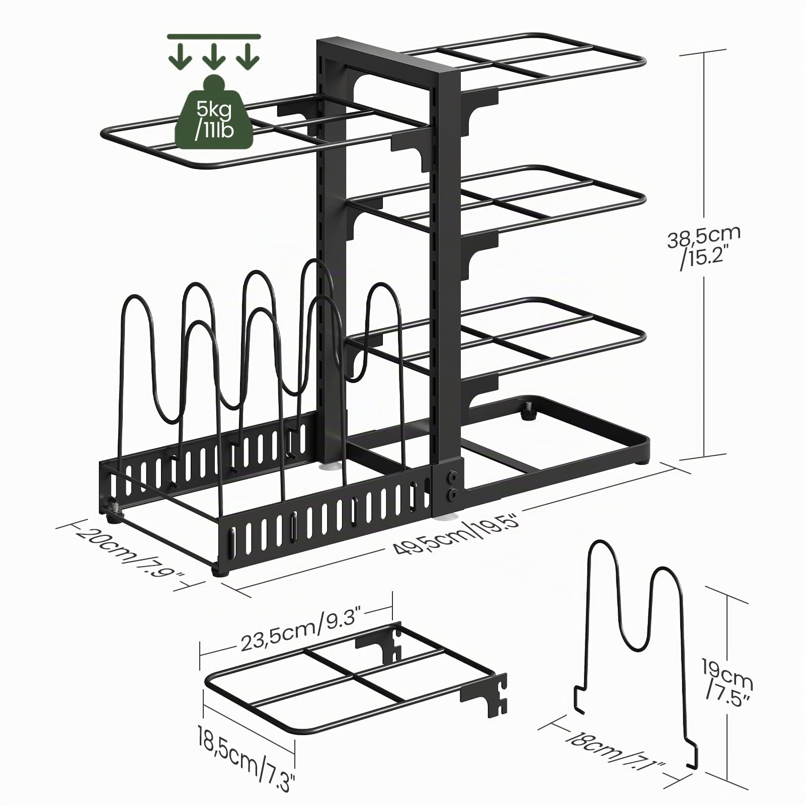 CHOEZON verstellbares Topf-Organizer, doppelseitiger Küchenorganizer, Topf- und Pfannenhalter, Pfannenhalter im Schrank, Topfdeckelhalter, für Küche und Esszimmer, Schwarz DTPR40BB