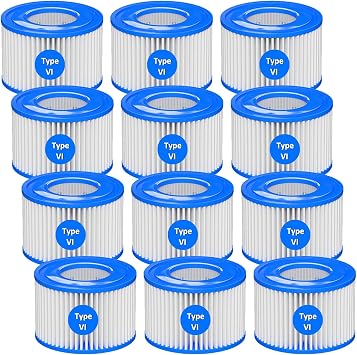 12 Pack Type VI Hot Tub Filter Cartridge Compatible with Bestway, Lay-Z-Spa, Coleman SaluSpa 90352E, 58323E, 58323 Swimming Pool Pump