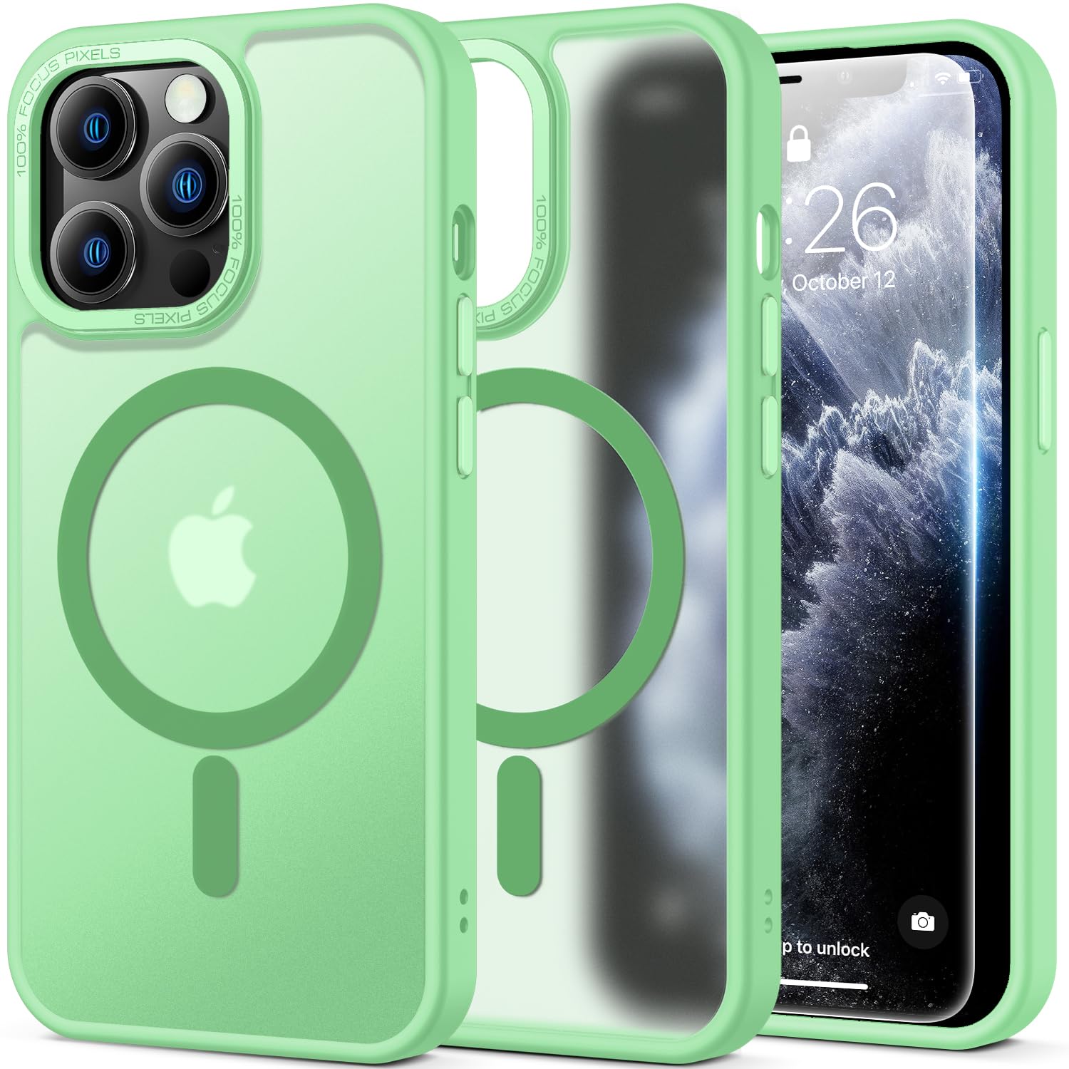 for iPhone 13 Pro Case with Screen Protector - Wireless Charging Compatible, 21ft Military-Grade Drop Tested,Strong Magnetic Shockproof Slim Fit Translucent Matte Cover - Tea Green