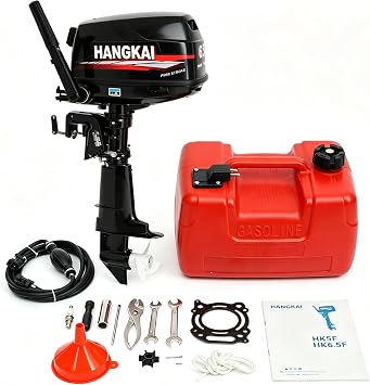 HANGKAI 6.5 HP 4-stroke outboard motor, heavy-duty fishing boat engine, 123CC short-shaft marine motor, equipped with a water-cooled system, suitable for both saltwater and freshwater environments