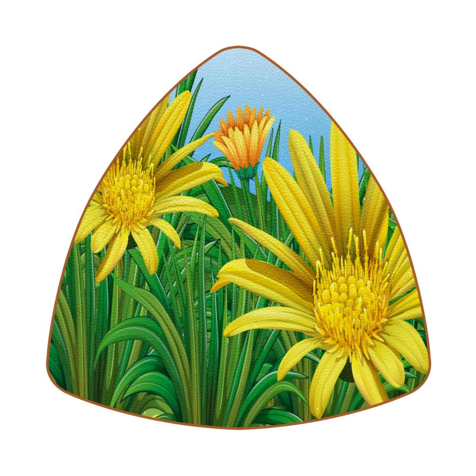 Dessous de verre triangulaires lot de 6 pièces avec motif de fleurs jaunes pour table