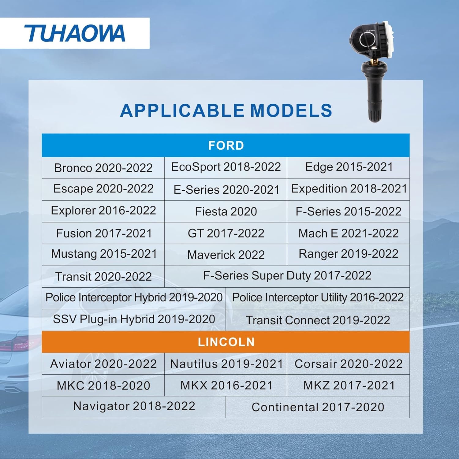 TPMS Sensor Tire Pressure Sensor Compatible with Ford Lincoln Tire Pressure Monitoring Pre-Programmed System 315MHz F2GZ-1A189-A,FR3Z-1A-189-A Replacement 4 Packs