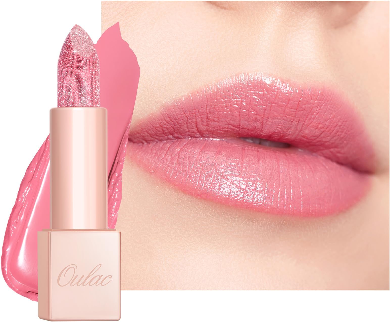 Oulac Infinity Moisture Lipstick - Pink Lip Blam for Extremely Dry, Cracked Lips, Diamond Shimmer & High Shine, Long-Lasting Hydration Lips, Vegan & Clean Beauty Formula, 4.5g (PG10) Pink Moon