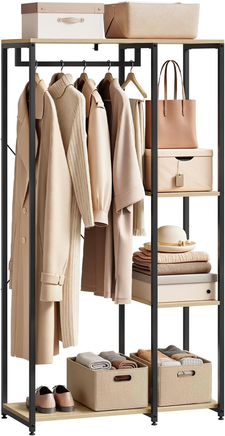 WOLTU portemanteau portant a vetements avec etagere bois noir