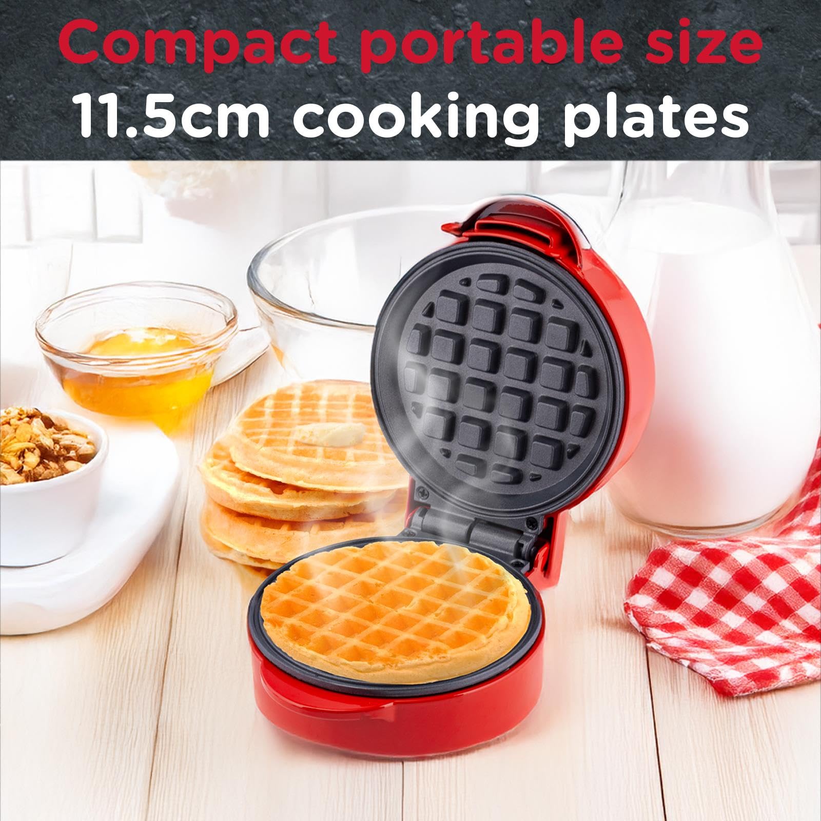Red Mini Waffle Maker - Make Waffles Fast! -2 Red Mini Waffle Maker - Make Waffles Fast! -2