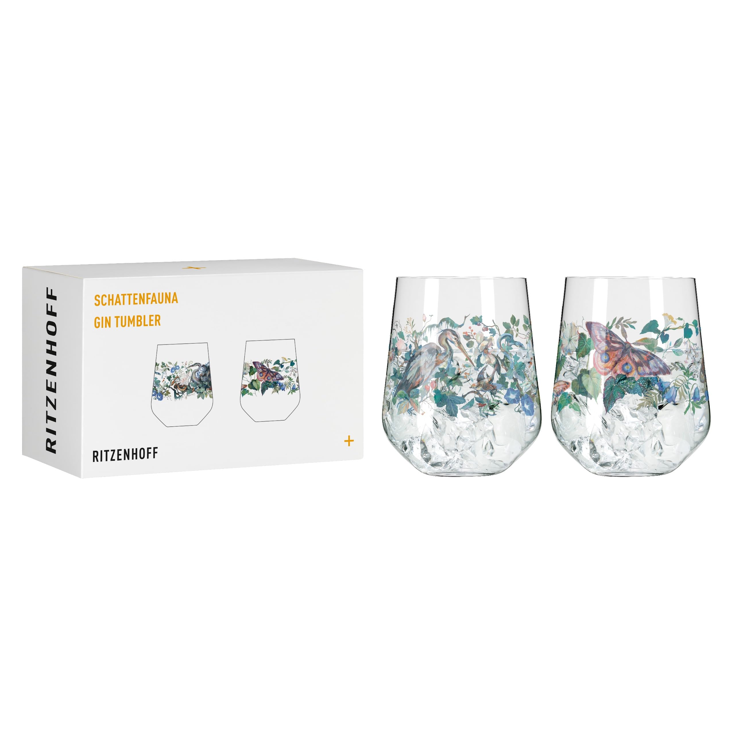 RITZENHOFF 3701004 Gin Glass 700 ml Set of 2 Shadow Fauna, Bird & Butterfly Motif, Made in Germany