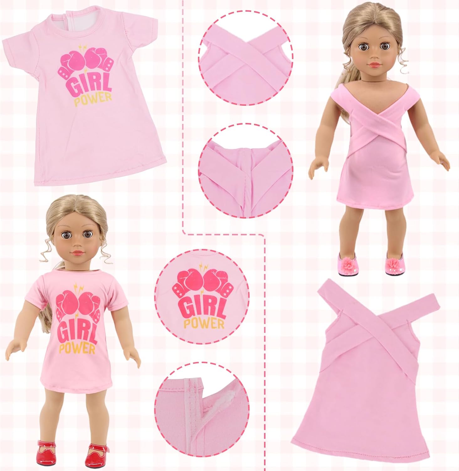 18 Pcs American 18 inch Doll Clothes,10 Sets Girl Doll Clothing and Accessories Outfits for 18 Inch Girl Doll,Including Dress,Shorts,Swimsuits (No Doll)